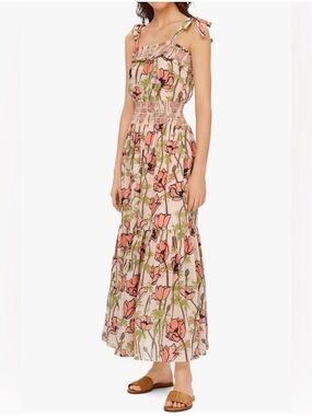 Tory Burch Pink Floral Tie-Shoulder Maxi Dress